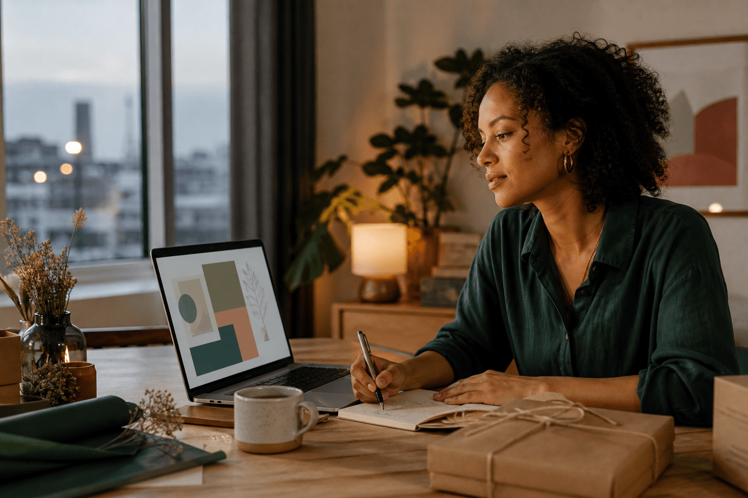 Creative professional building a small business from her home workspace